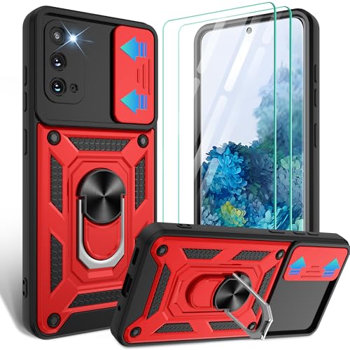 Coque Samsung S20 rouge avec protège-caméra coulissant et 2 verres