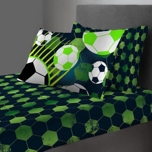 GC GAVENO CAVAILIA Football Bedding Collections | Super Soft Bed Sheet Set | Gifts For Kids Teens Sports Theme Fitted Sheet With Matching Pillowcase | Green