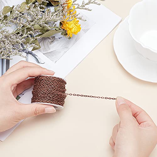 Pandahall 32 Ft Link Charms Jewelry Chains Red Copper Color Iron Cross Chains Flat Oval Chain O-Shaped Necklace Chain For Necklace Jewelry Accessories Diy Making-4.1X3X0.8Mm #TOP4