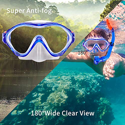 KUYOU Schnorchelset, Kinder Schnorchelset, Gehärtete Anti Beschlag Gläser Taucherbrille mit 180° Panorama Sichtfeld… – Bild 3