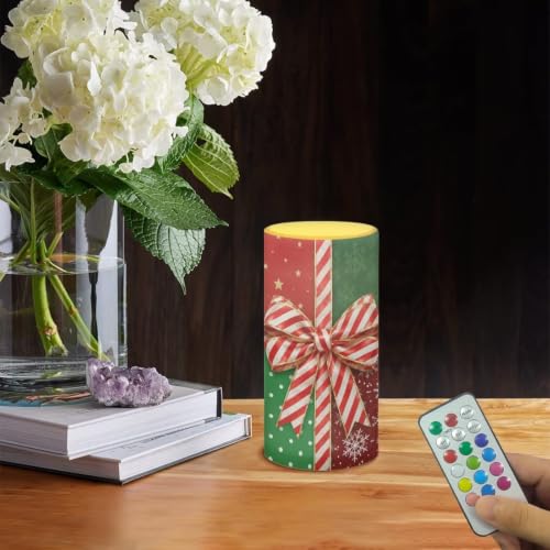 Image of Poceacles Flameless Light Candles Battery Operated Candles with Color Changing Timer Remote Control Tealights for Christmas Party Festival Decor, Christmas Bow Green Red