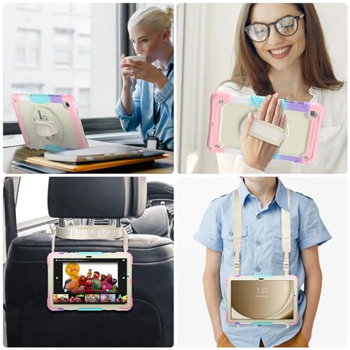 SIBEITU Case for Galaxy Tab A9+ 2023 with Screen Protector | Galaxy Tab A9+ Plus Case 11" for Kids | Heavy Duty Shockproof Cover w/Hand Grip Shoulder Strap for Samsung Tab A9 Plus, Colorfulpink