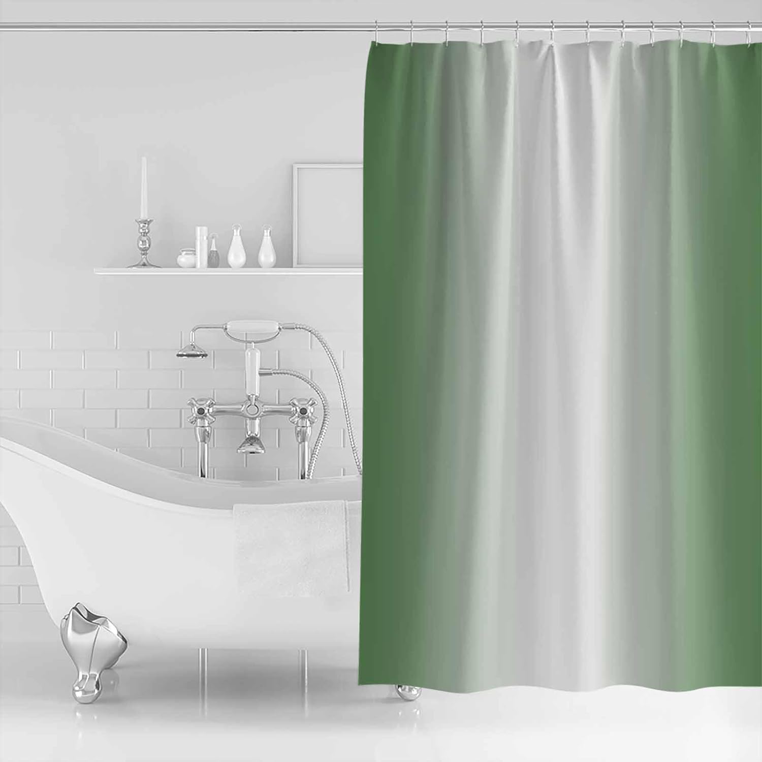 Shower Curtain Green Gradient White Ombre Abstract Waterproof Polyester Fabric Bath Curtains with Hooks Bathroom Decor 48"x72" Shower Curtain Sets