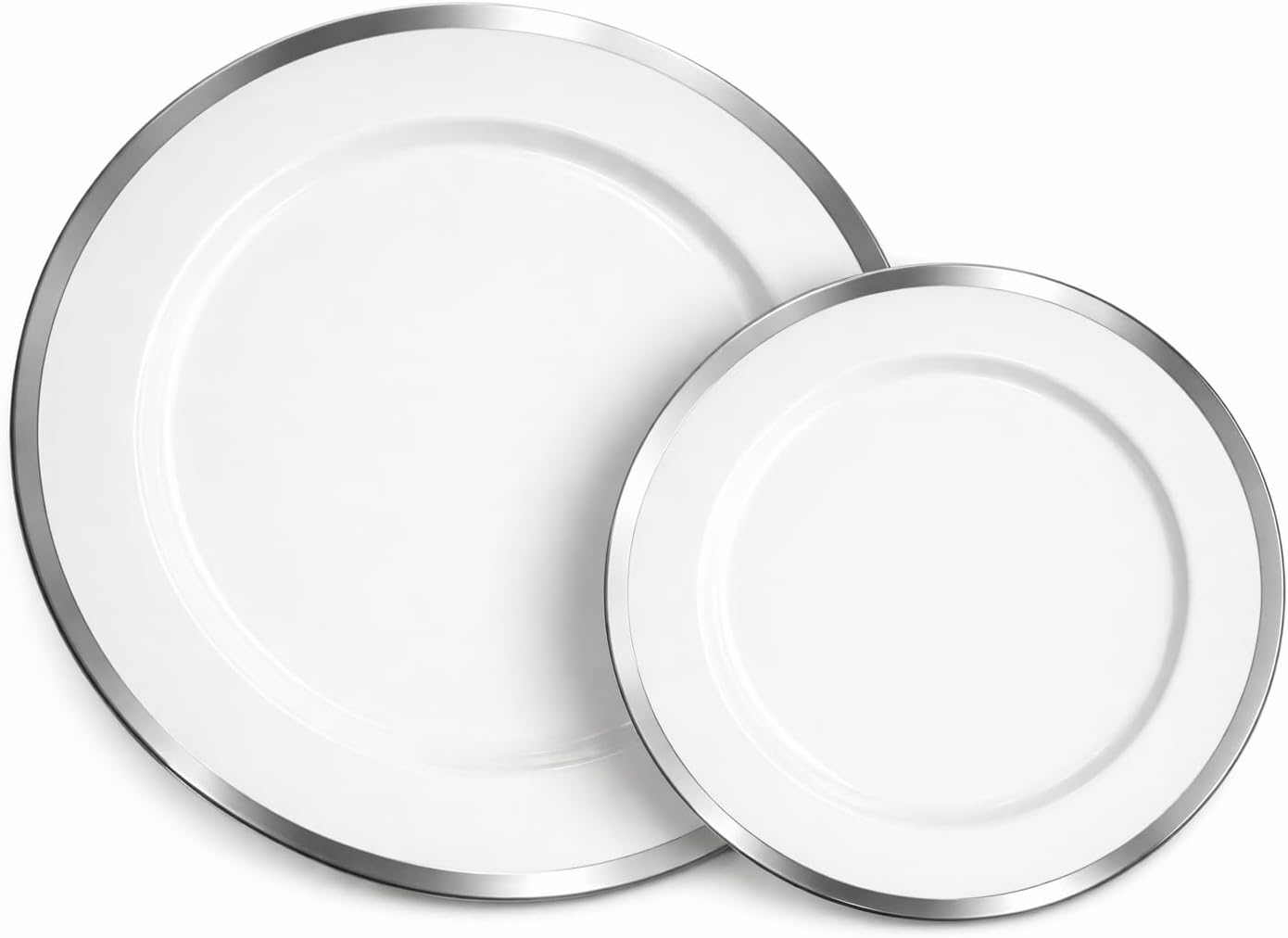 Lillian Tablesettings Magnificence 192-Piece Gold Rim Plastic Plates Set, Heavyweight Disposable Dinnerware – 96 Dinner Plates 10” & 96 Salad Plates 7”, Elegant White Plates