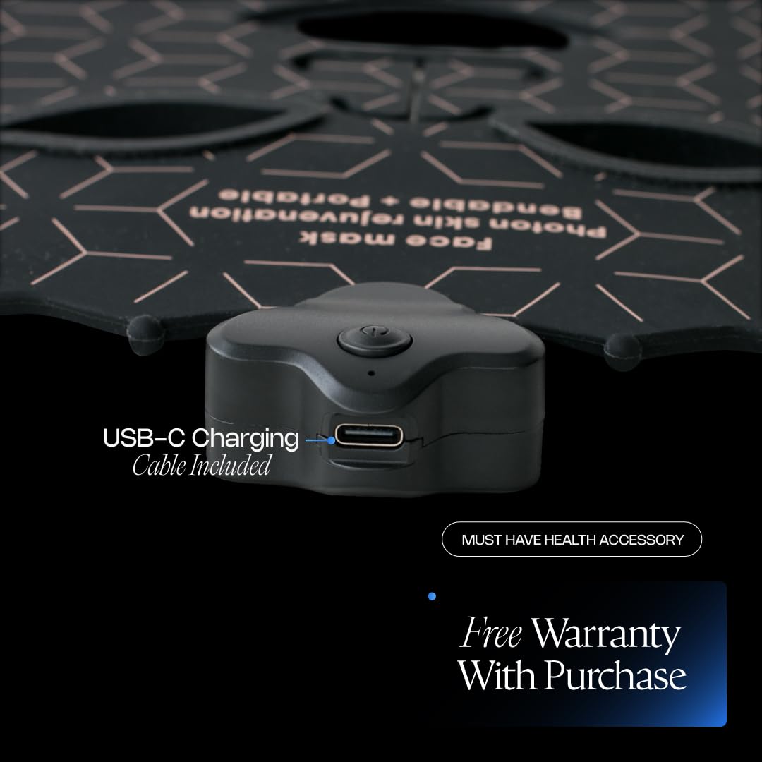 Red Light Face Therapy Mask - Flexible Silicone LED Facial Device for Skin Rejuvenation - Wireless & Rechargeable Home Skincare Tool - Black