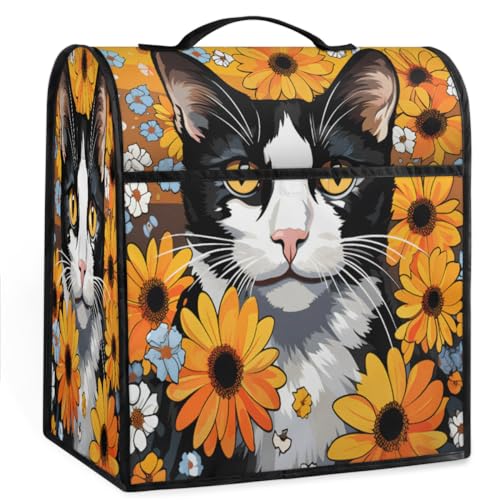 Coffee Maker Cover Flower Cat Cute Kitchen Appliance Covers Small Appliance Covers Blender Cover Juicer Cover Dust Covers for Kitchen Appliances with Top Handle and Pockets,Washable,C812