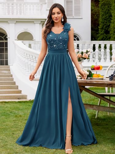 Image of Miusol Women's Vintage V-Neck Sequined Split Formal Evening Maxi Dress