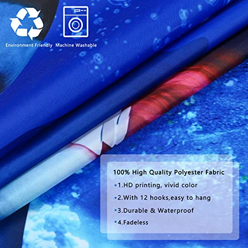 Claswcalor 4 Pcs Ocean Shark Shower Curtain Set With Non-Slip Rug, Toilet Lid Cover And Bath Mat, Kids 3D Fish Shower Curtains With 12 Hooks, Blue Sea Tropical Shower Curtains For Kids Bathroom Decor #TOP4