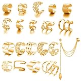 YUBBYSTU Manchette d'Oreille,20pcs Manchette D'oreille Clip Faux Piercing Oreille Réglables Ear Cuff Cartilage Clips Oreilles non Percées Manchette d'Oreille Clip Femme Or