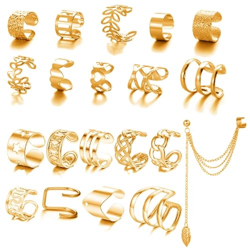 YUBBYSTU Manchette d'Oreille,20pcs Manchette D'oreille Clip Faux Piercing Oreille Réglables Ear Cuff Cartilage Clips Oreilles non Percées Manchette d'Oreille Clip Femme Or
