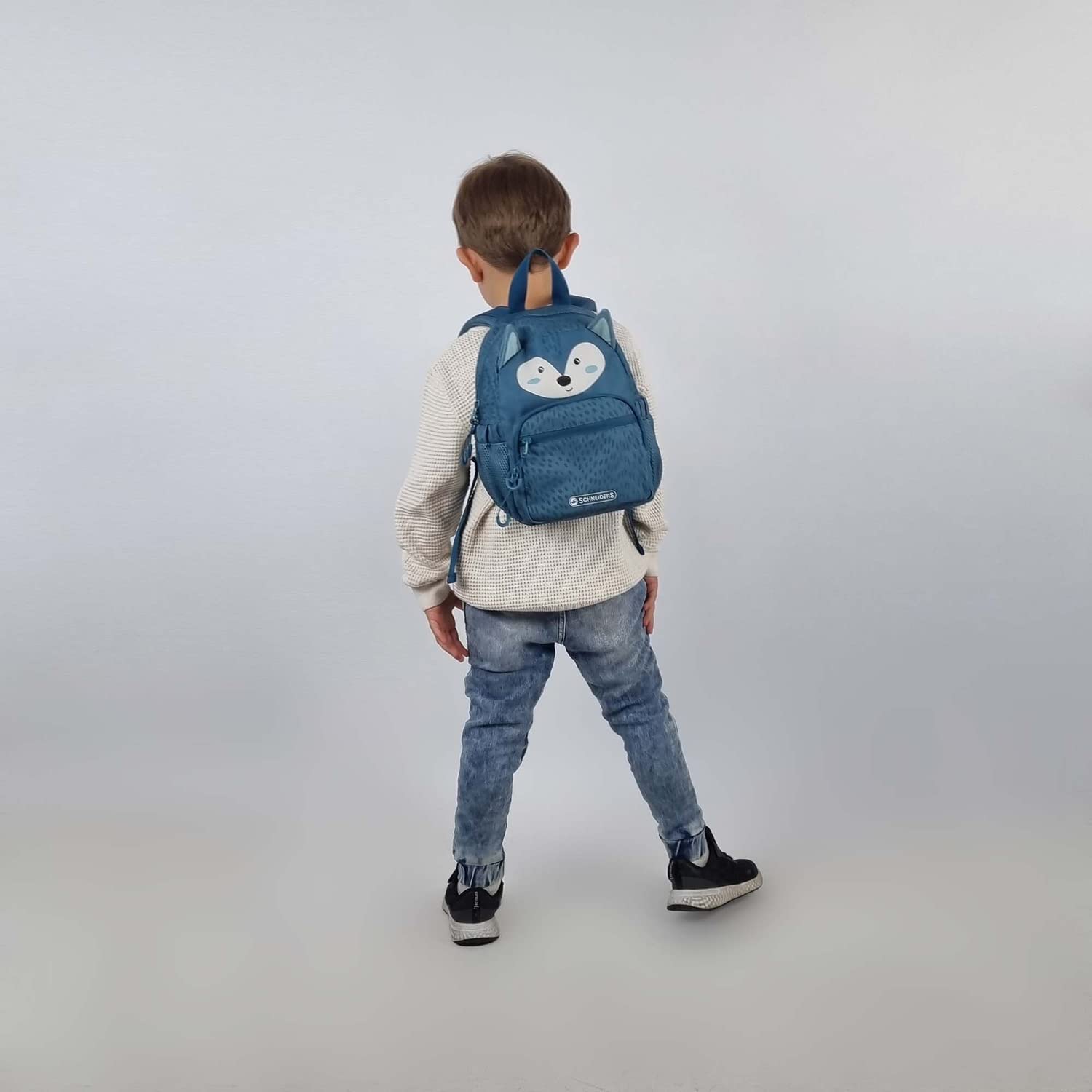 Schneiders 49460-064 - Sac à dos pour enfants Mini Wolf, env. 18,5 x 27 x 11 cm, sac à dos pour enfants d'un volume de 6 litres, 2 compartiments et 2 poches latérales, bleu