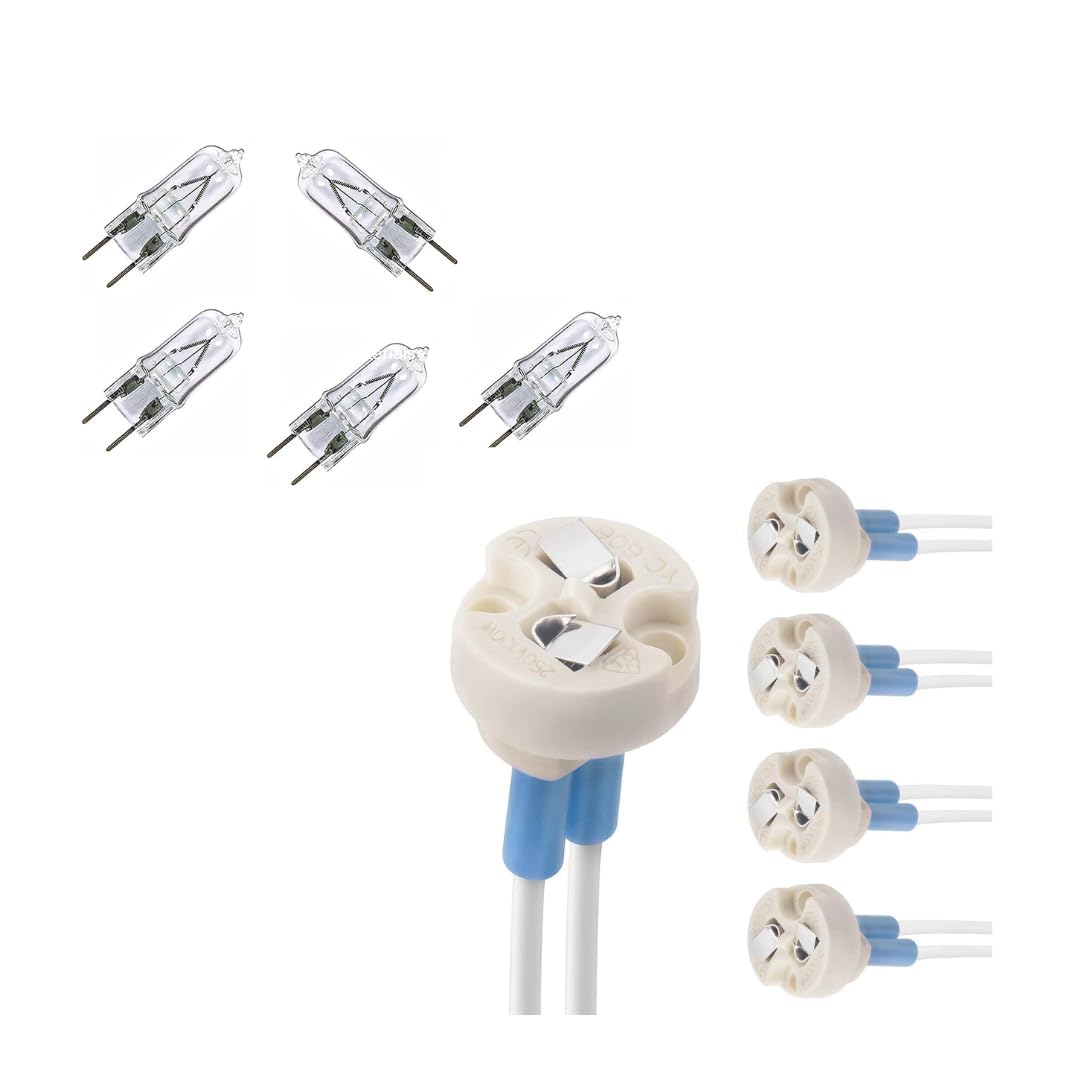 G4, GU5.3 Bi-Pin Ceramic Socket with MR16, MR11 Halogen/LED Bulb Holder and Wire Connectors – Halogen Mirchi Glass Bulb (5BULB+5HOLDER)