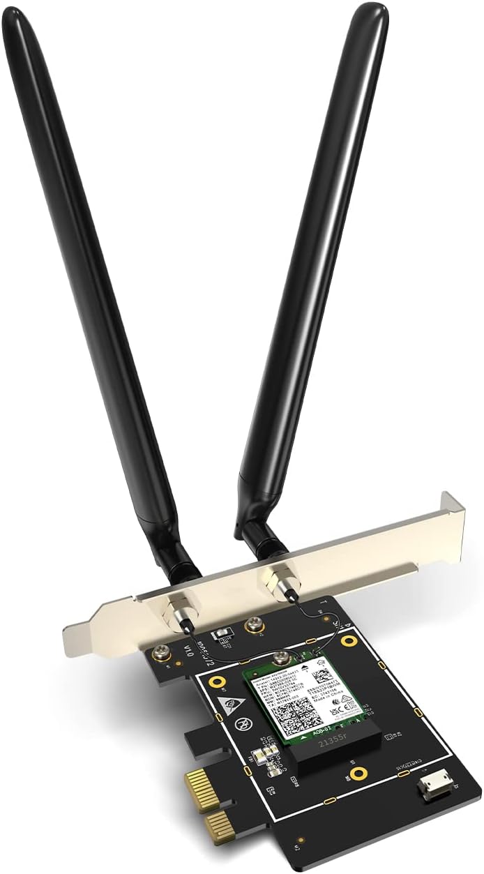 Tenda AX5400 PCIe WiFi Card โ Intel WiFi 6E AX210 Network Card โ Bluetooth 5.2 PCI Express WiFi Card with 2 Antennas โ Tri-Band Wireless Card for Desktop/PC Gaming โ Supports Windows 10/11(E33)