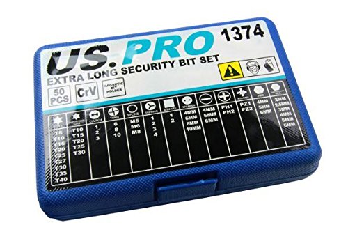 US PRO 50pc Extra Long Security Bit Set, Torx, Tamper, Hex, Spline 1374, Variety Pack - Image 4