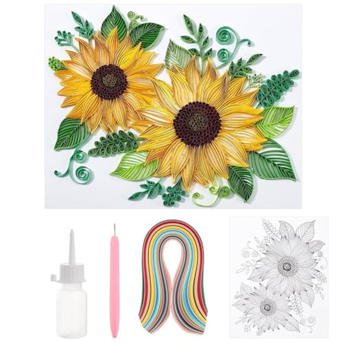 PH PandaHall Paper Quilling Kit 360pcs Paper Quilling Strips Sunflower Quilling Patterns Template Board Quilling Patterns DIY Crafts Set for Beginner Adults (No Glue) 24.5x21cm