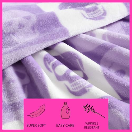 Image of Betsey Johnson - Blanket, Buttery-Soft Throw Blanket for Couch or Bed, Boldly Plush & Oversized Bedding (Cracked Checkered Skull Purple, 50 inch x 70 inch)