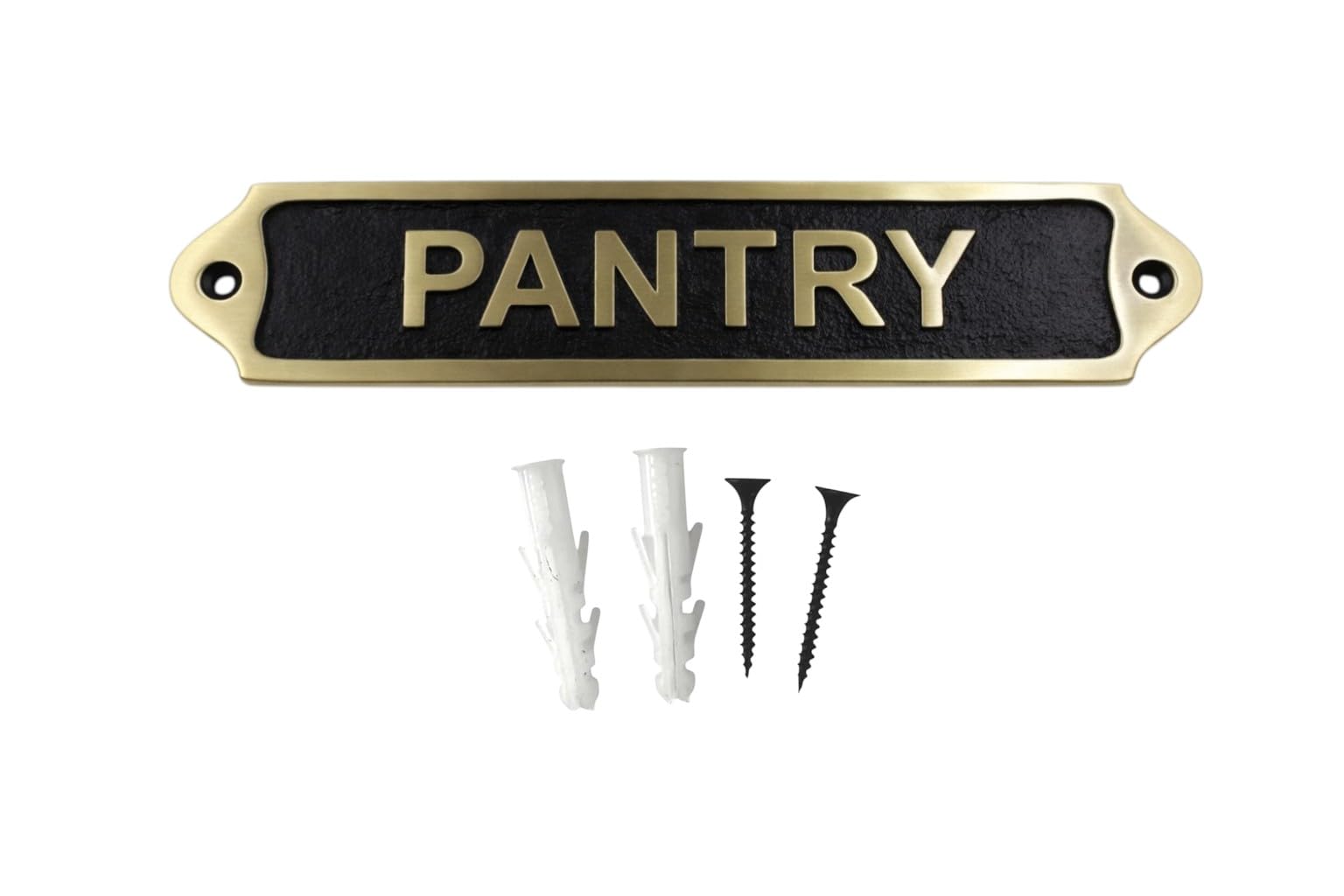 PANTRY Brass with Black Metal Door & Wall Sign Plaque | Classic Kitchen & Storage Room Name Plate with Screws for Home Office Shop | 21.5 x 4.5 cm | PANTRY — image 1