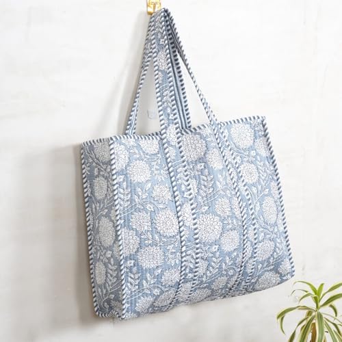 Bolso Tote acolchado de algodón con estampado floral gris miniatura 4