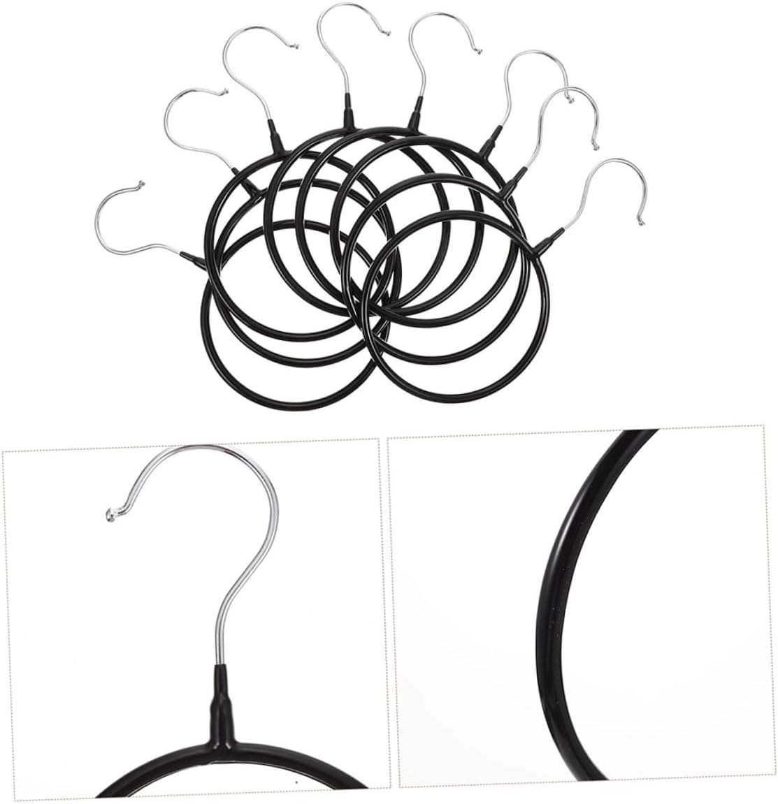 Zerodeko 10pcs Heavy-Duty Scarf Organizer Rings Black Plastic-Coated Iron Scarf Holder and Tie Hanger for Closet Storage Multi-Functional Neckwear Rack for Belts and Neckties in Bedroom Or