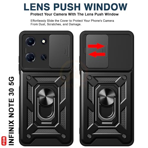 Image of Armor Bumper Back Cover Case for Infinix Note 30 5G | Rotating Camera Cover, Ring Holder & Kickstand | Heavy Duty & 360 Degree Protection Infinix Note 30 5G Back Cover (Black)