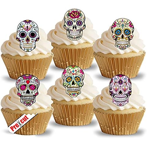 PRE-CUT CALAVERA SKULLS EDIBLE RICE/WAFER PAPER CUPCAKE CAKE TOPPERS HALLOWEEN GOTHIC BIRTHDAY PARTY DECORATIONS Cover