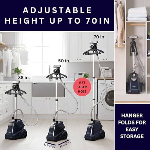 Image of SALAV Heavy Duty Commercial Full-Size Garment Steamer with Foot Pedals and Extra Large 3L (101.5 oz) Water Tank, 1800 watts of Poweful Steam (Navy)