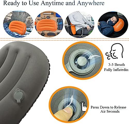 Funesla Camping Pillow Inflatable, Compressible Lightweight Inflatable Pillows for Camping with Storage Bag, Camping Inflatable Pillow for Adults Neck & Lumbar, Night Sleep, Office, Traveling-Orange