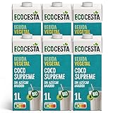 Ecocesta - Pack de 6 Unidades de 1 L de Bebida Ecológica Vegetal de Coco Supreme - Sin Azúcar Añadido y Sin Gluten - Apto para Veganos - Ideal para Tomar Sola, con Café o en Batidos
