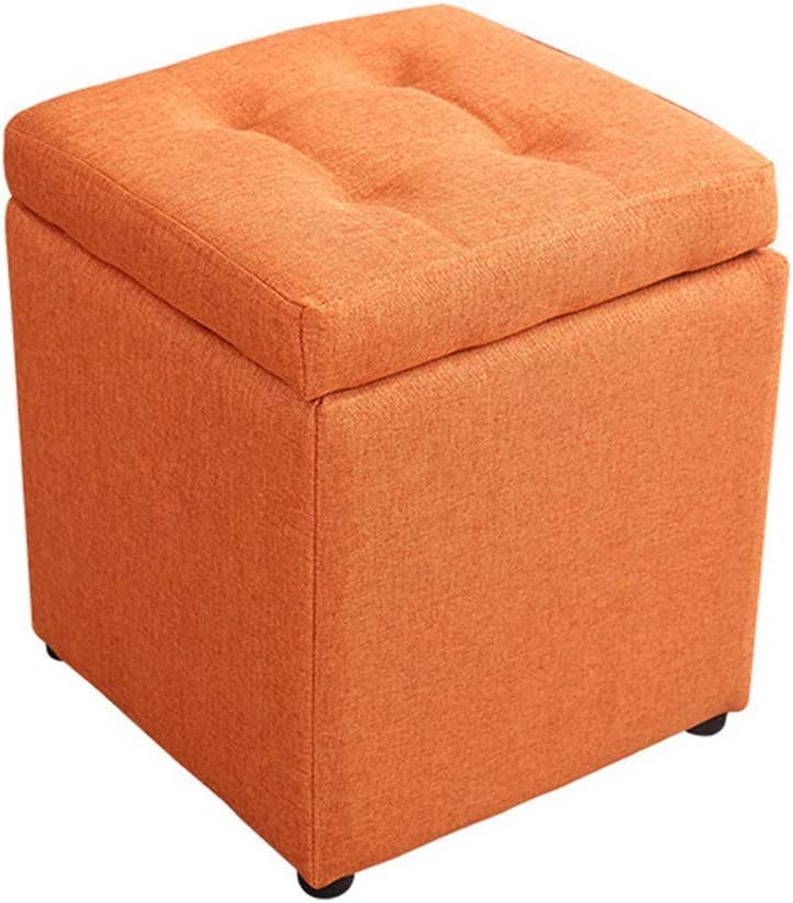 OUZVI Cubo de almacenamiento, asiento pequeño de cubo, taburetes y s con almacenamiento, reposapiés, baúl de juguete acolchado de espuma viscoelástica para ahorrar espacio, lino azul