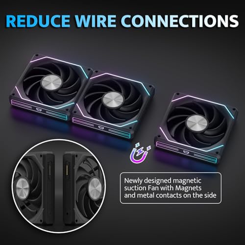 Image of darkFlash G16 120MM Magnetic ARGB PC Case Fans - 3 Pack, Tool-Free Installation, up to 2200RPM Cooling, 4-Pin PWM, Sync with Motherboard RGB Software(Black)