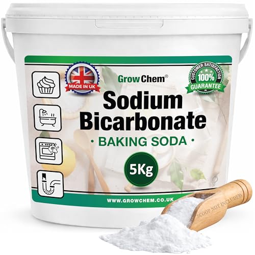 Grow Chem Baking Soda Sodium Bicarbonate (5kg Bucket) UK MADE Baking Soda for Cleaning Cooking Bath Bombs Odour Removal and Teeth Cleaning. Eco Friendly Bicarbonate of Soda.