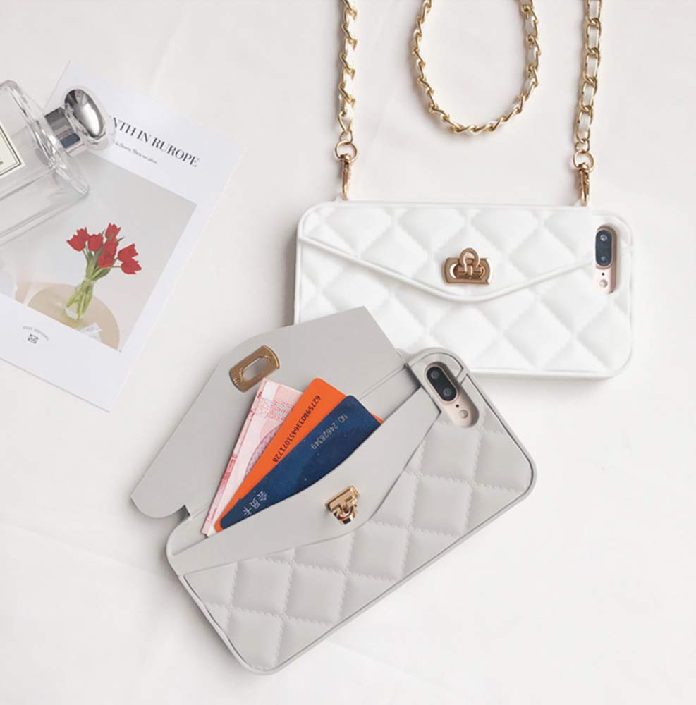 UnnFiko Wallet Case Compatible with iPhone 6 Plus/iPhone 6s Plus, Pretty Luxury Bag Design, Purse Flip Card Pouch Cover Soft Silicone Case with Long Shoulder Strap (Gray, iPhone 6 Plus / 6s Plus)