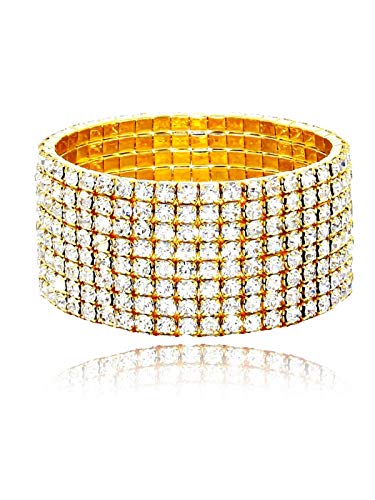 Zealmer Woman's White Rhinestone 8 Strand Stretch Bracelet Gold Tone