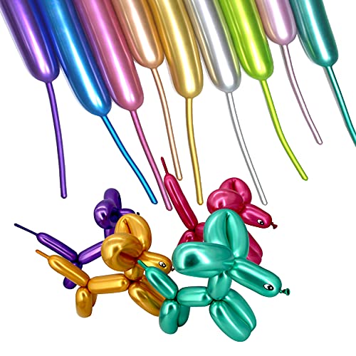 Image of 100Pcs Metallic 260 Balloons, Color Chrome Long Balloon for Animals, 260 Art Ballon for Twisting, Skinny Modeling Supplies for Birthday Party Wedding Festival Decorations. Multi