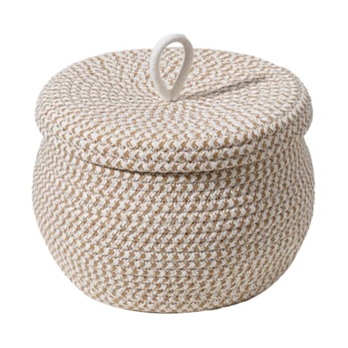 Panier de Rangement en Corde Tissée, Panier Rangement avec Couvercle, Panier Rangement Salle de Bain, Paniers et Boîtes de Rangement à Usages Multiples pour...