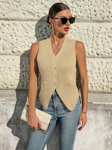 BB&KK Womens Sweater Vest Sleeveless Knit V Neck Button Fashion Casual Loose Spring Summer Waistcoat Cardigan2