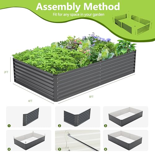 8x4x2FT Galvanized Raised Garden Bed,Galvanized Planter Boxes Outdoor, Large Metal Raised Garden Beds for Vegetables-Grey - Image 6