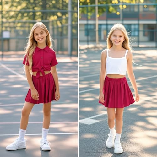 Image of HIHA Girls 3 Piece Outfit Cami Crop Tops Skirt Set with Button Down Shirts Size 6-12