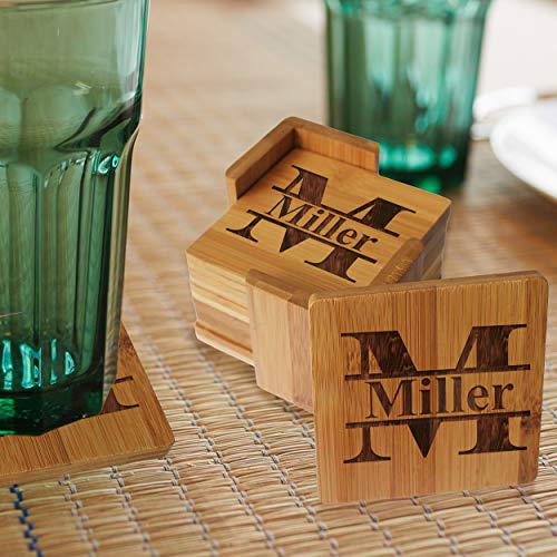 Personalized Coasters - Bamboo Coasters For Drinks With Holders - 7 Piece Set (Square) #TOP4