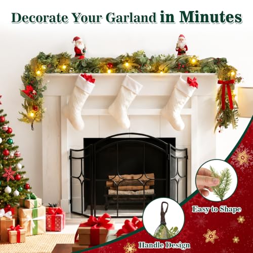 SeasonBliss 6FT 1 Pack Glitter Christmas Garland with Lights & Ornaments - Image 4