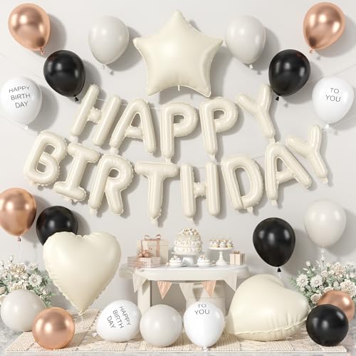 Black White Birthday Decorations for Girls Women, Happy Birthday Balloons