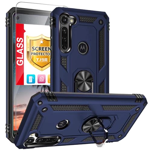 TJS Phone Case Compatible with Motorola Moto G Stylus 2020, with [Tempered Glass Screen Protector][Impact Resistant][Metal Ring][Magnetic Support] Protector Cover (Blue)