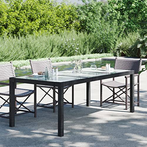 Cervaline Table de Jardin Noir 190x90x75 cm Verre trempé/résine tressée,Meubles,Mobilier de Jardin,Tables de Jardin,33.4 kg-316712