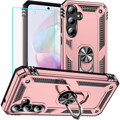Coque Samsung Galaxy A35 5G en or rose avec film protecteur HD et anneau intégré