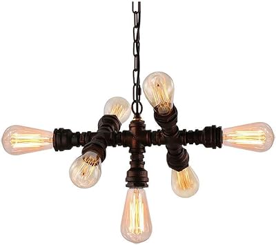 Loft Industrial Style Water Pipe Chandelier Restaurant Coffee Shop Creative Iron Chandelier Retro Leisure Bar Table Dining Table Lamp Warm Chandelier