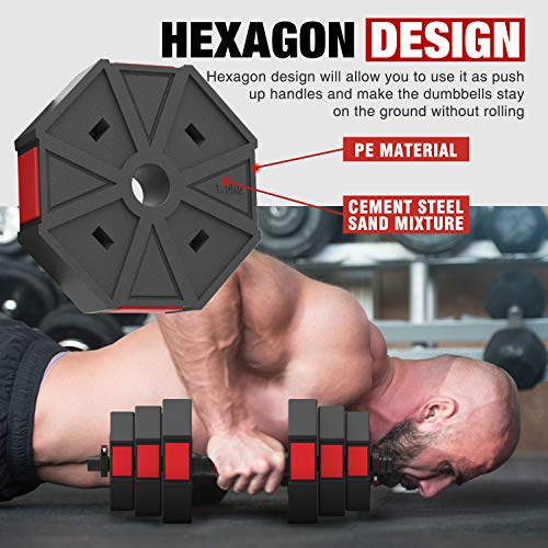 ER KANG 3 in 1 Adjustable Dumbbell Set, 44 LBS Free Weights Dumbbells with Connecting Rod, Lifting Dumbbells Used As Barbell, Push Up Bar for Home Gym, Whole Body Workout, Ship from The USA - Thumbnail 6