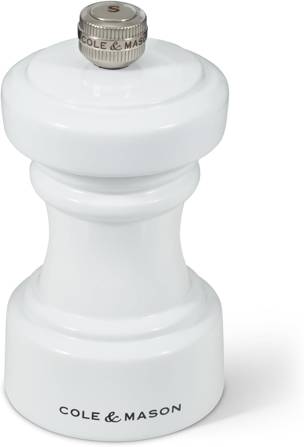 Cole & Mason Hoxton Mill - Table Salt Grinder - Refillable Sea Salt Grinder - Kitchen & Home Accessory - Salt Mill with Ceramic Mechanism - 4'', White Gloss