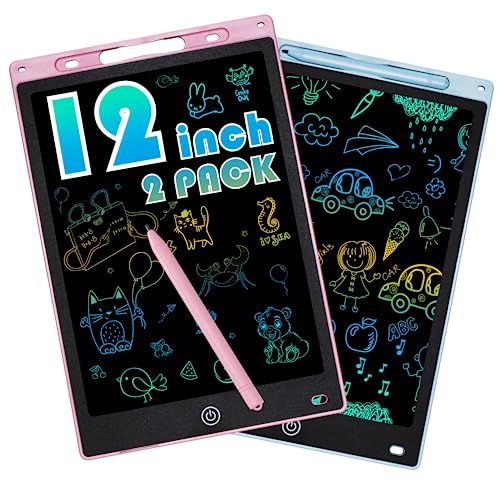2 Pièces Tablette d'écriture LCD de 12 Pouces Coloré, Effaçable et Réutilisables pour Filles de...