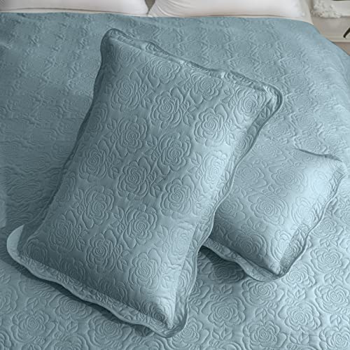 Auemtyn Quilt Set King Size Spa-Blue 3 Piece, Soft Bed Quilt Lightweight Microfiber Bedspread, Reversible Bed Coverlet For All Season (1 Quilt,2 Shams) #TOP3