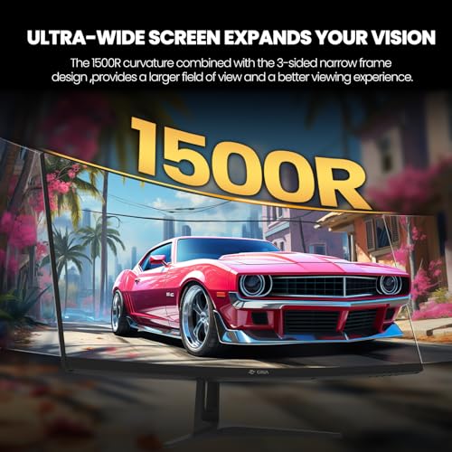 Image of CRUA 34 inch WQHD 165Hz Ultrawide Curved Gaming Monitor, 1500R, FreeSync, Black | 3440x1440 21:9, 120%sRGB, Low Blue Light, HDMI 2.1 /DP 1.4 and 75x75mm Wall Mount for PC Gaming, Streaming, Editing and Work